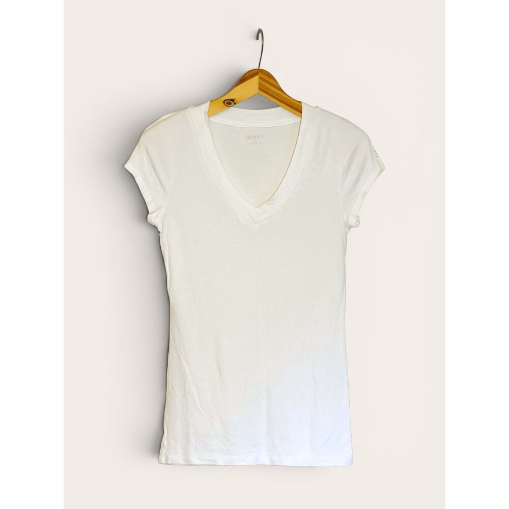 MERONA Women's V-Neck Short Sleeve Stretch Tee White Yellow Sz S NWOT!